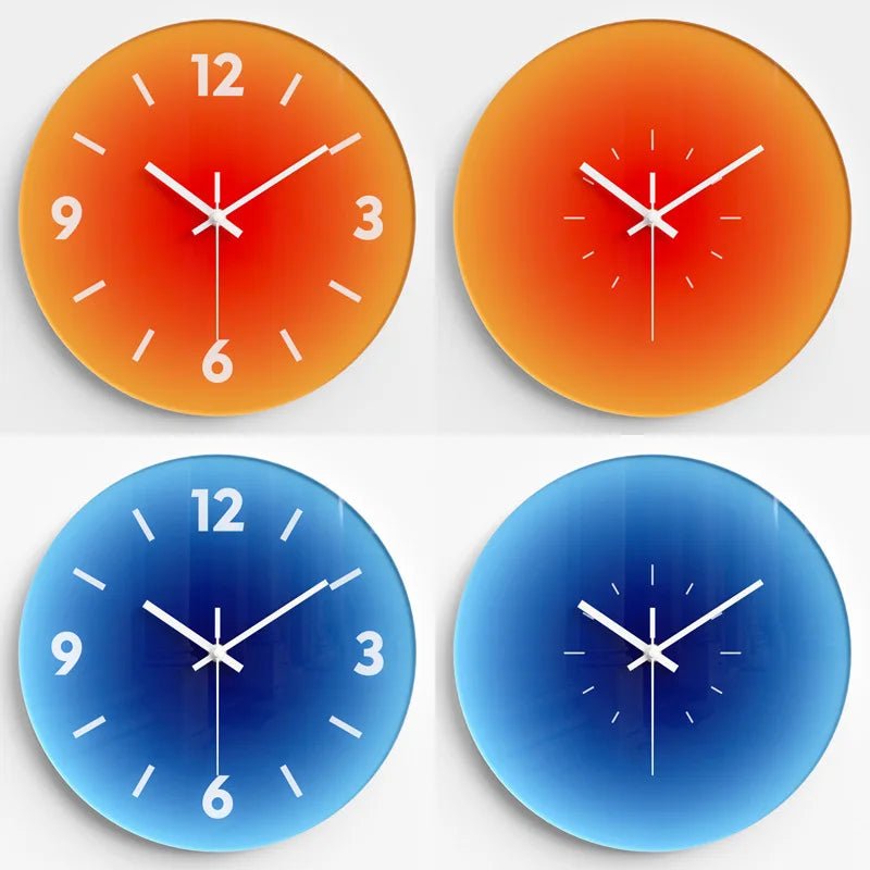 Horloge murale Sunset – Dégradé orange ou bleu en verre - Lignes Du Temps®14:175orange - B