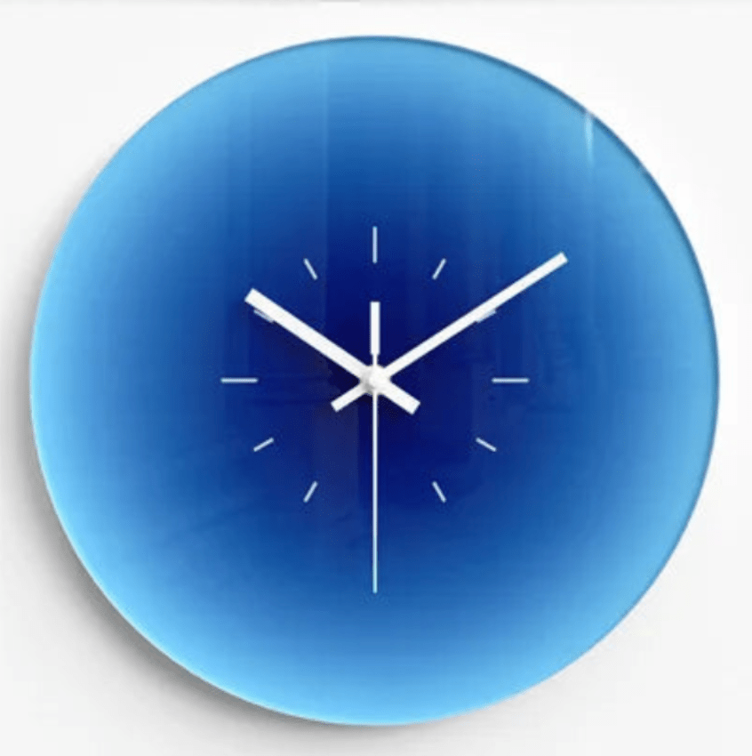 Horloge murale Sunset – Dégradé orange ou bleu en verre - Lignes Du Temps®14:691blue - B