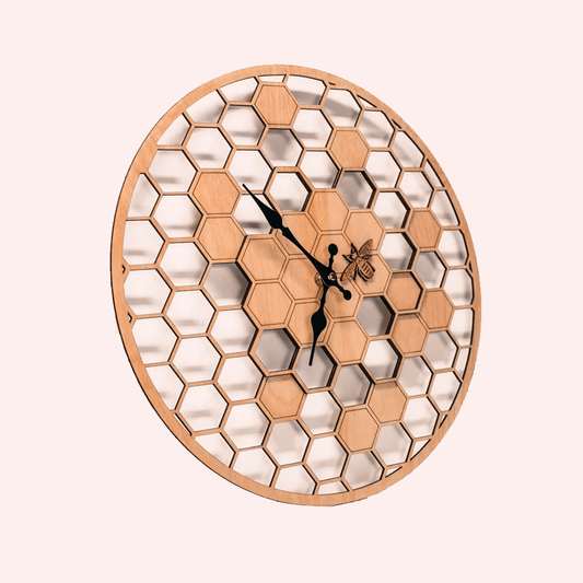 Horloge murale HoneyWood – Design nid d’abeille en bambou - Lignes Du Temps®14:29