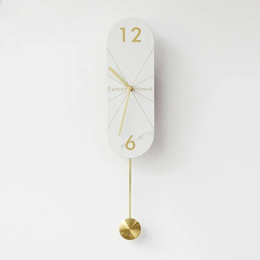Horloge murale MarbleLine – Plaque effet marbre blanc & or avec pendule silencieux - Lignes Du Temps®14:175white A