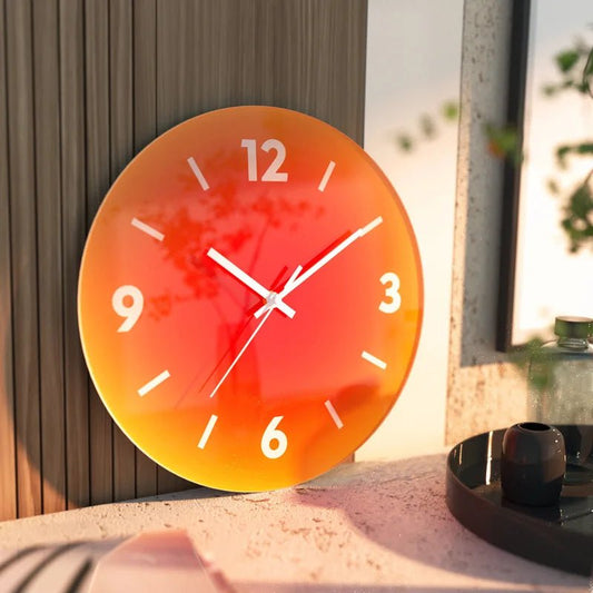 Horloge murale Sunset – Dégradé orange ou bleu en verre - Lignes Du Temps®14:193orange - A
